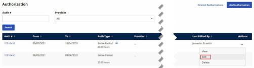 Partial image of the Authorization tab showing the Actions menu expanded at right and the Edit command highlighted